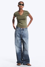 Dusty Khaki Green - Slim Fit Deep V-Neck T-Shirt - 2
