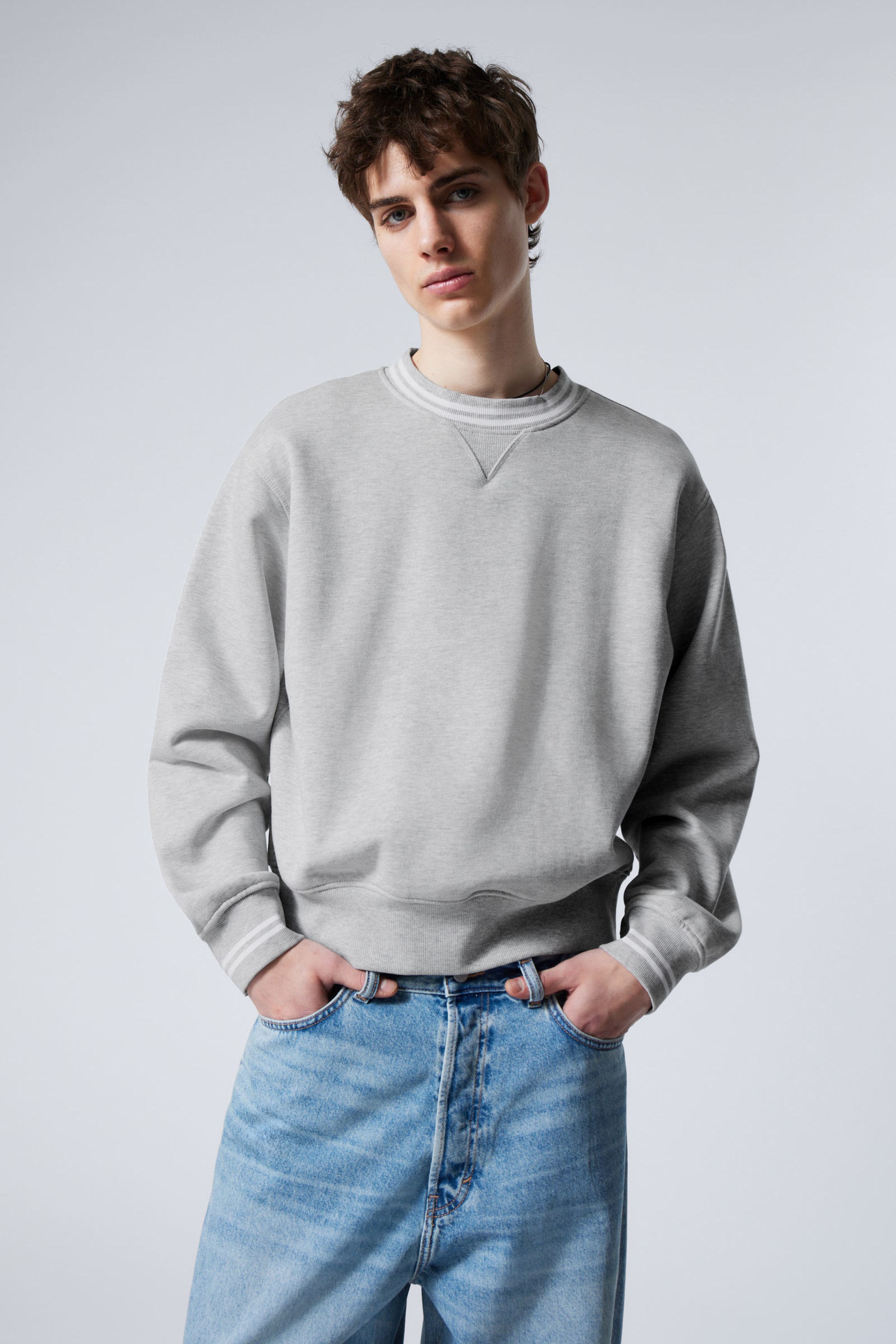 Grey Melange - Cropped Cotton Fleece Sweatshirt - 1