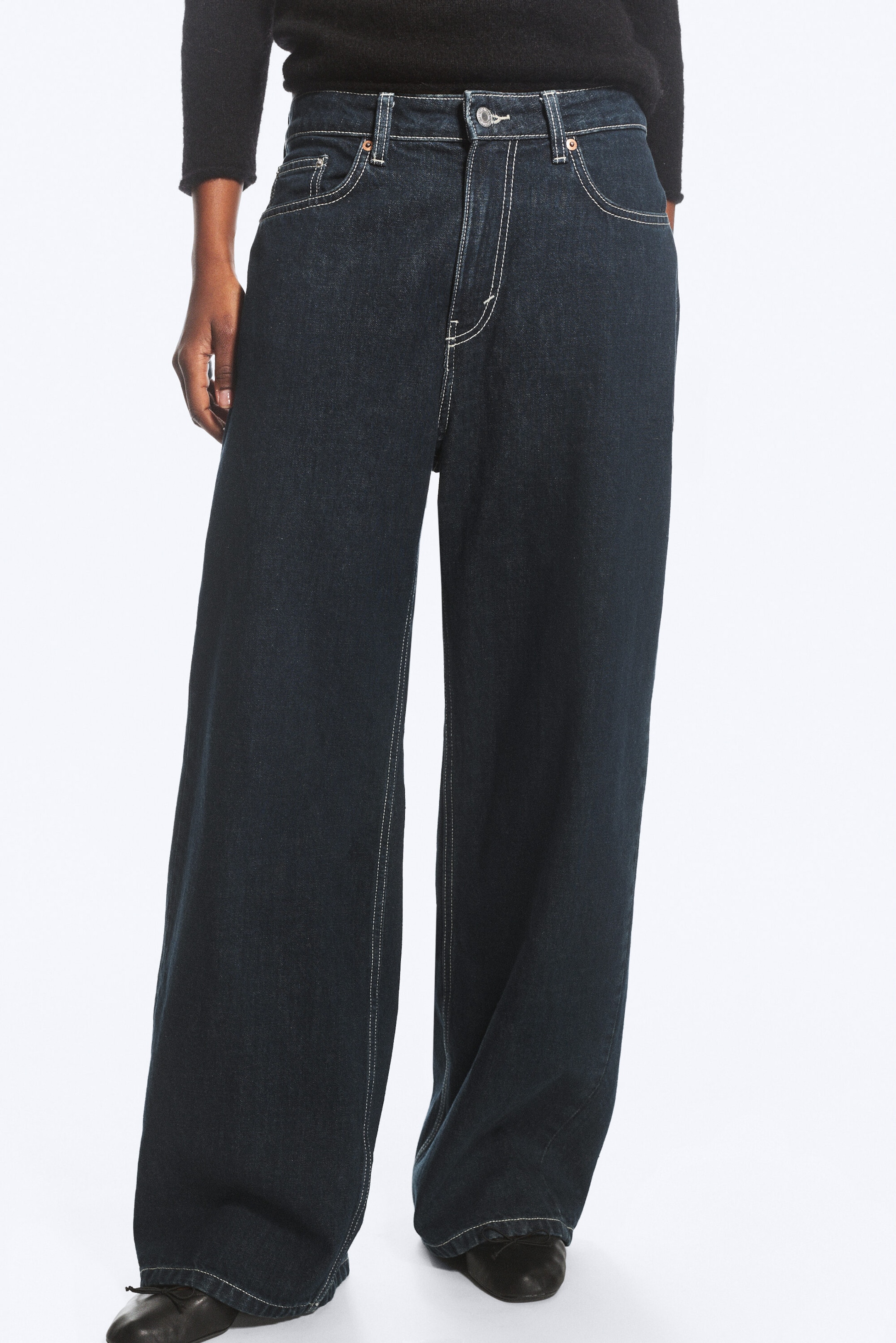 Blue Rinse - Dark Blue - Missy Low Rise Loose Straight Jeans - 2