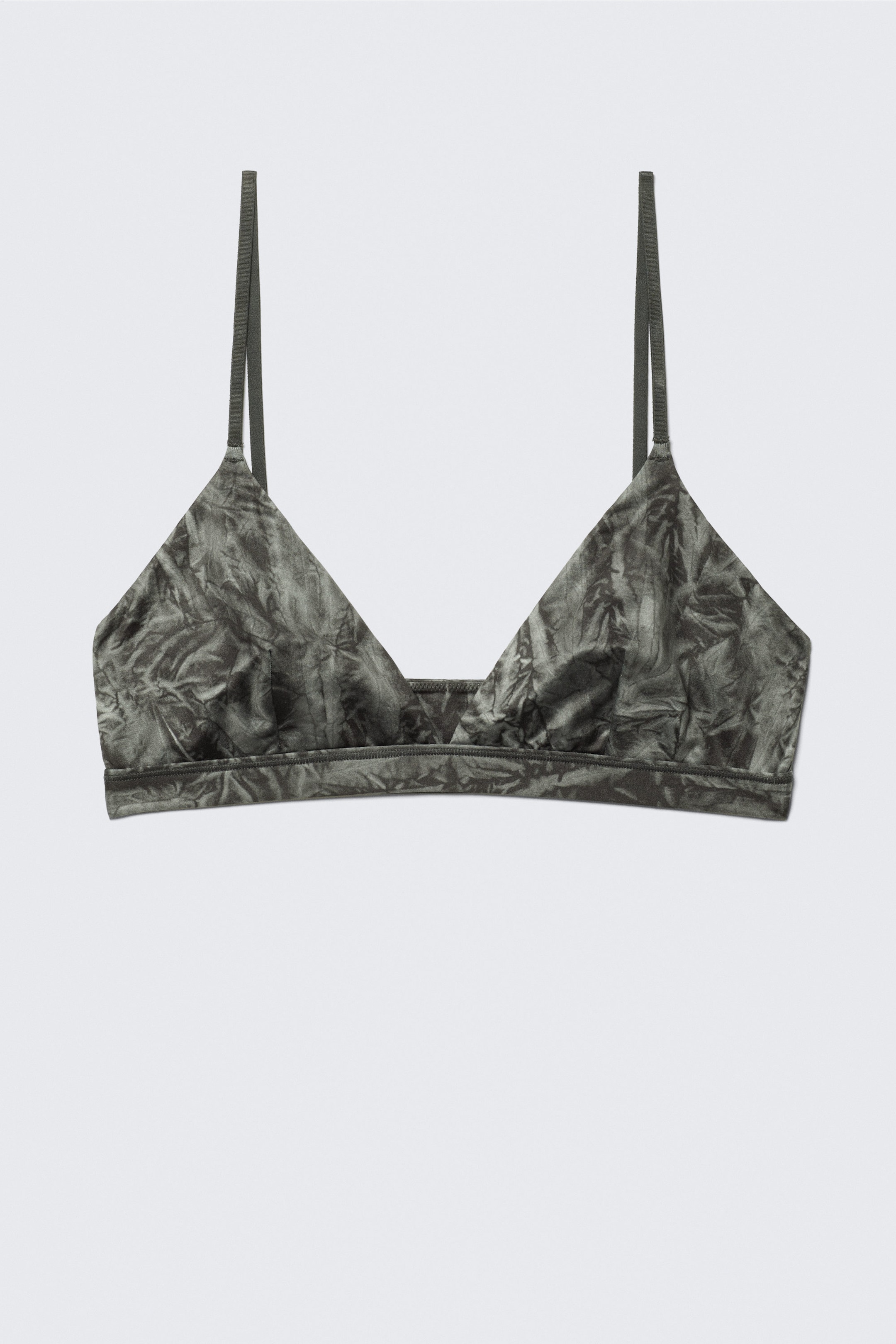 Dark Grey - Crinkle Print - Soft Micro V-neck Triangle Bra - 1