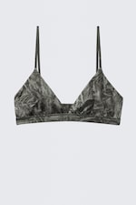 Dark Grey - Crinkle Print - Soft Micro V-neck Triangle Bra - 0