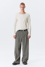 Pinstriped Light Grey - Nate Loose Fit Pleated Suit Trousers - 1