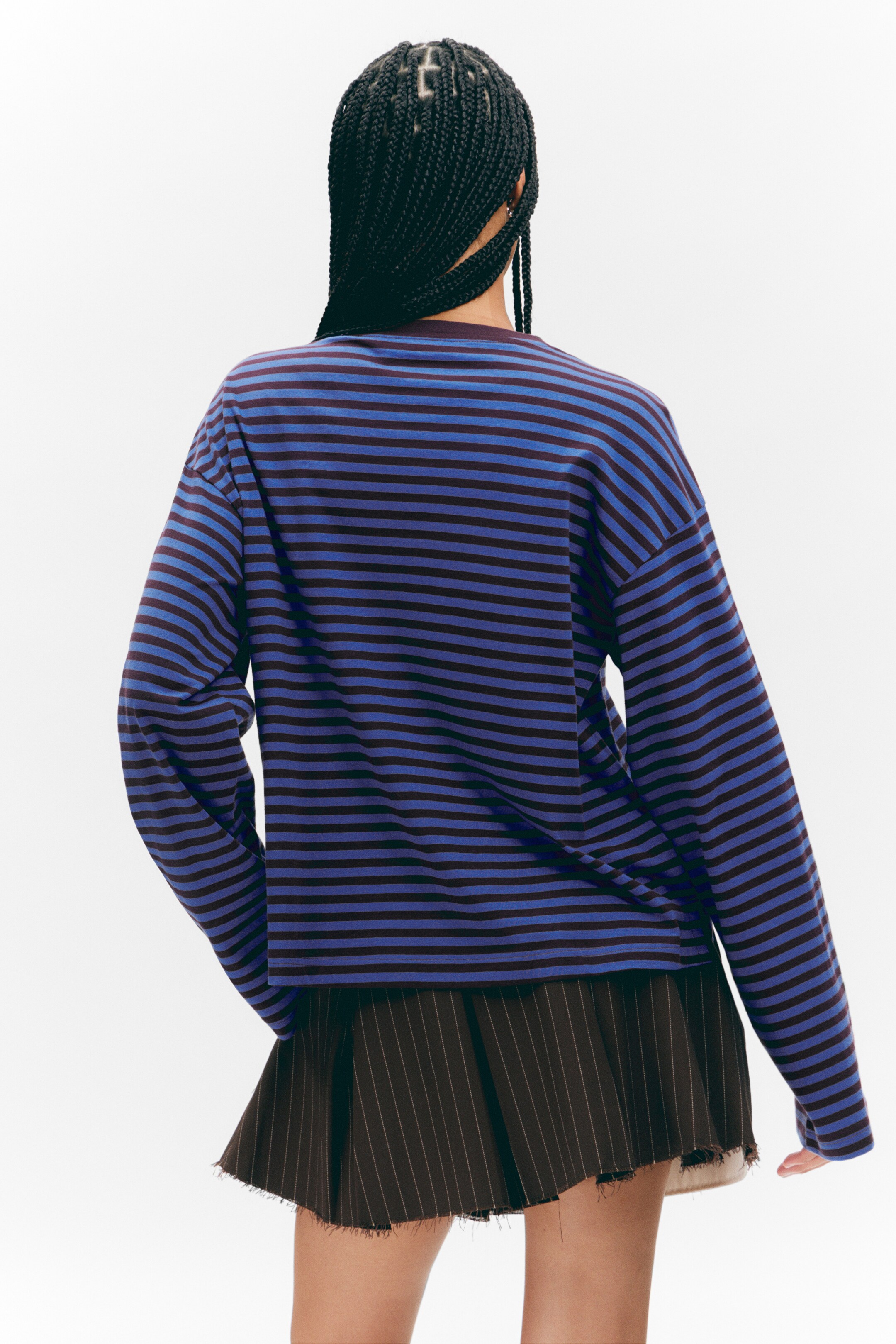 Ver imagem maior: T-shirt de Manga Comprida em Algodão - Azul e Borgonha às Riscas - SENHORA | H&M PT 3