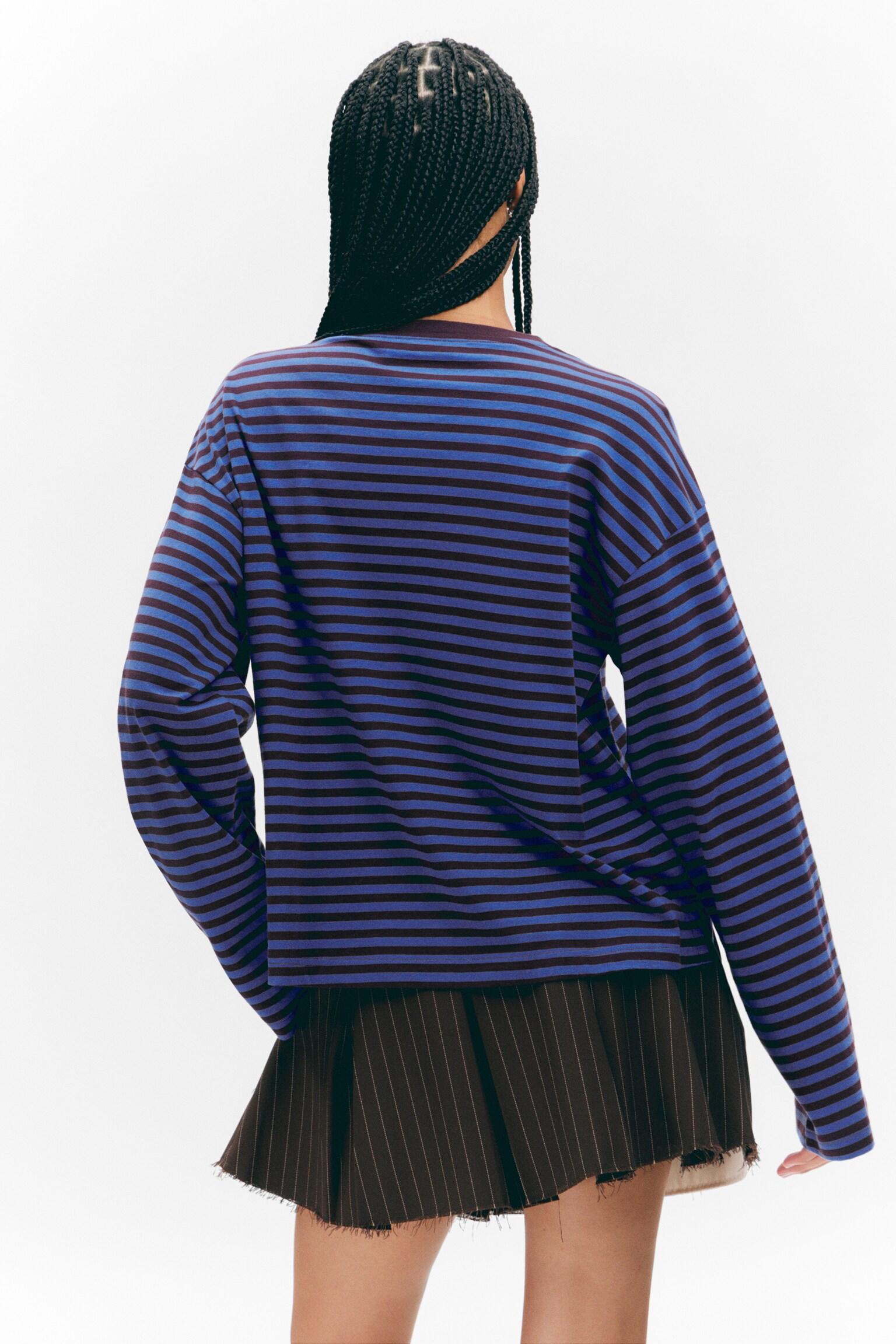 Long-Sleeved Cotton T-shirt - Blue & Burgundy Stripes/Bright Red & Beige Stripes/Gestreept donkerbruin - 3