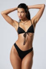 Black - V-Shaped Thong Bikini Bottoms - 0
