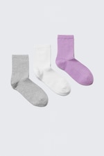 Light Grey/White/Lilac - 3-pack Bella Short Sock - 0