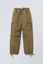 Khaki - Parachute Loose Cargo Trousers - 0