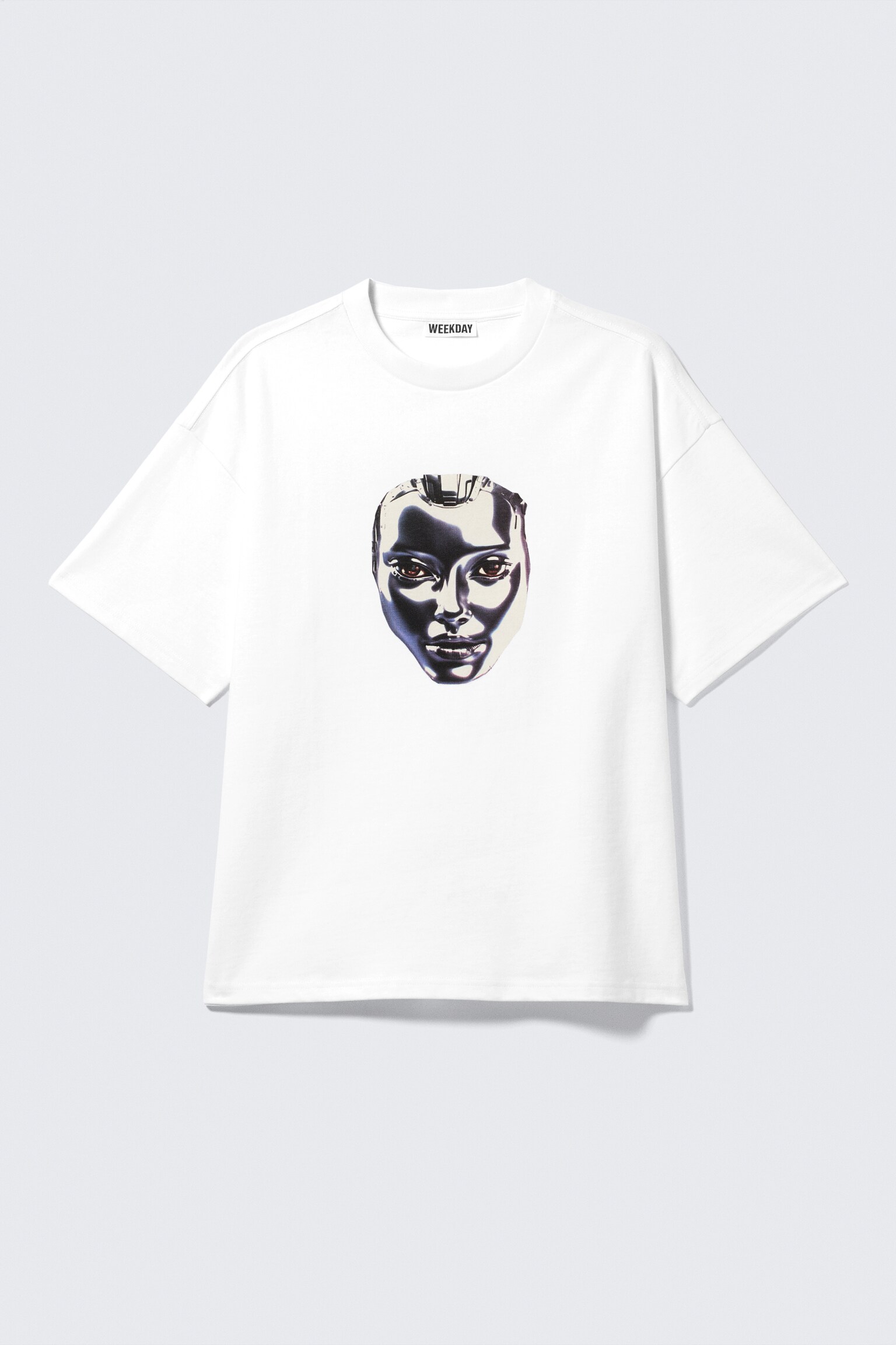 Bedrucktes kastiges T-Shirt - Weiß - Silbernes Robo-Gesicht/Weiß - "Dreams"/Schwarz - "Heartbeat"/Helles Blau - Four Man Gang/Schwarz - "Mitternacht" - 2