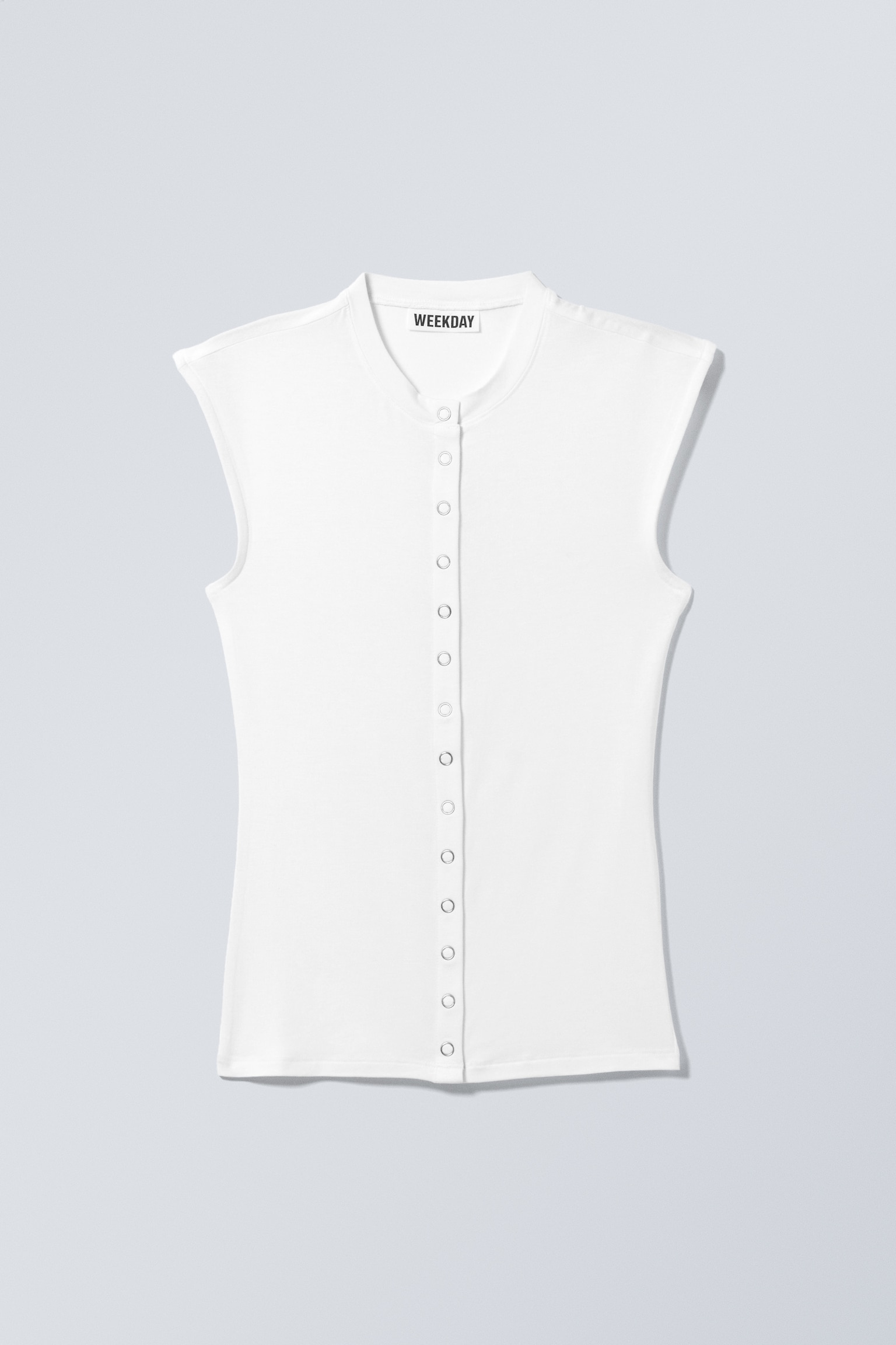 Sleeveless Button-up Top - White/Black/Dark Mole - 2