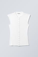 White - Sleeveless Button-up Top - 0