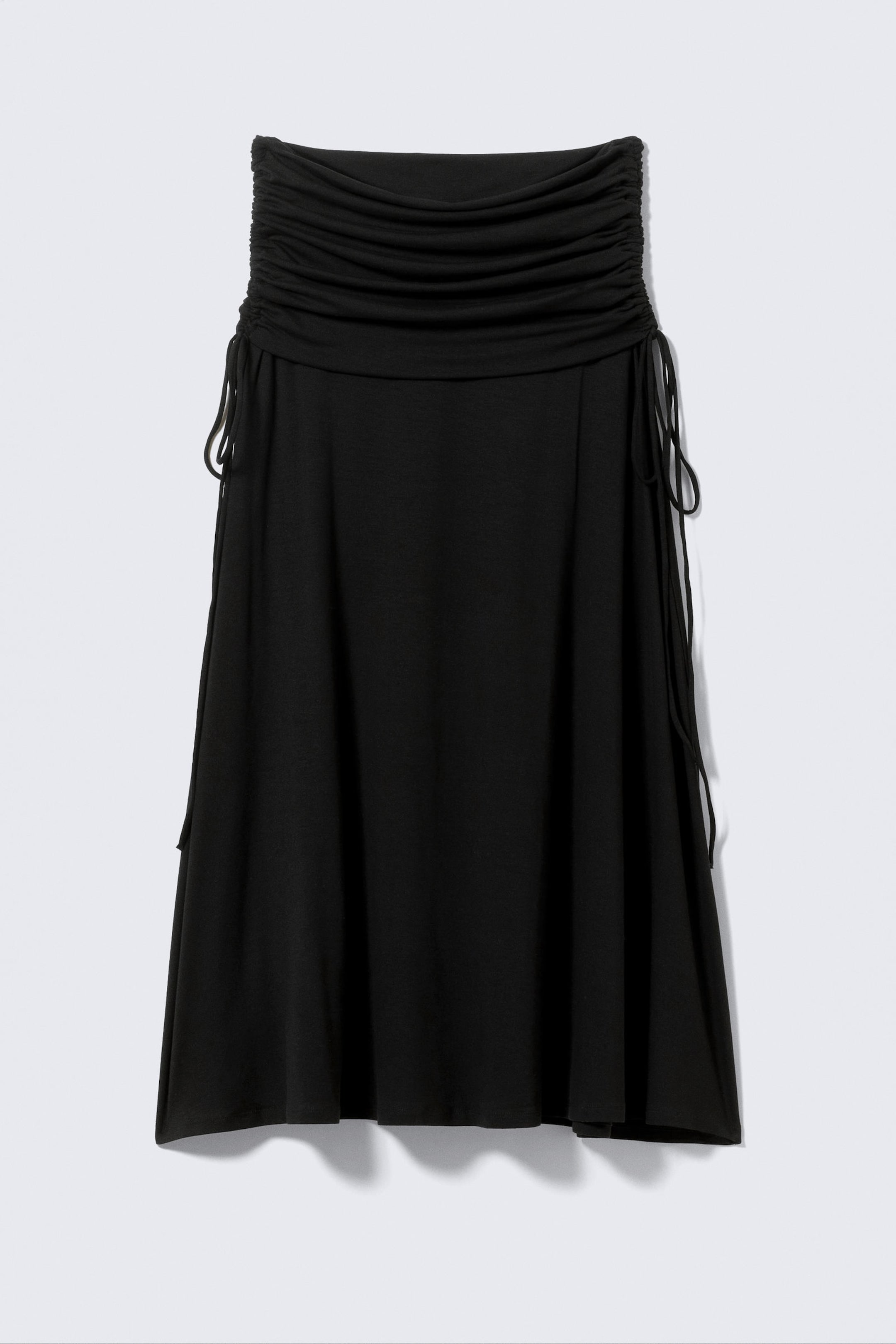 Black - Draped Drawstring Maxi Skirt - 4