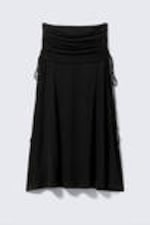 Black - Draped Drawstring Maxi Skirt - 4