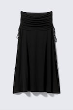 Black - Draped Drawstring Maxi Skirt - 0