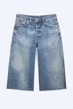 Shoreline Blue - Mellanblå - Low waist relaxed cropped denim shorts - 0