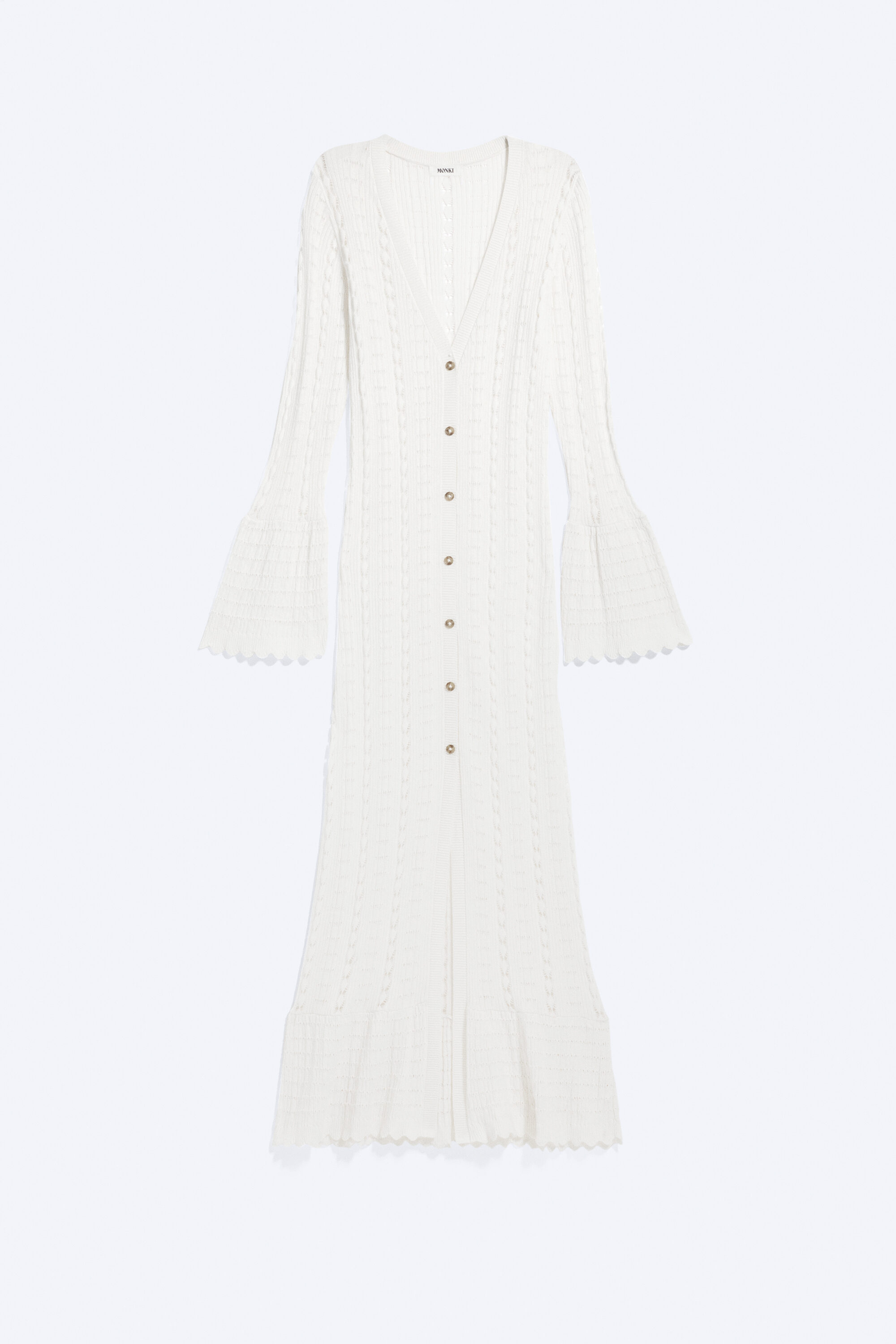 long frilled knitted v-neck cardigan - White | Monki WW