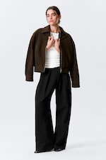 Black - Asymmetric Wide Leg Suiting Trousers - 3