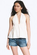 Gebroken wit - Katoenen haltertop - 0