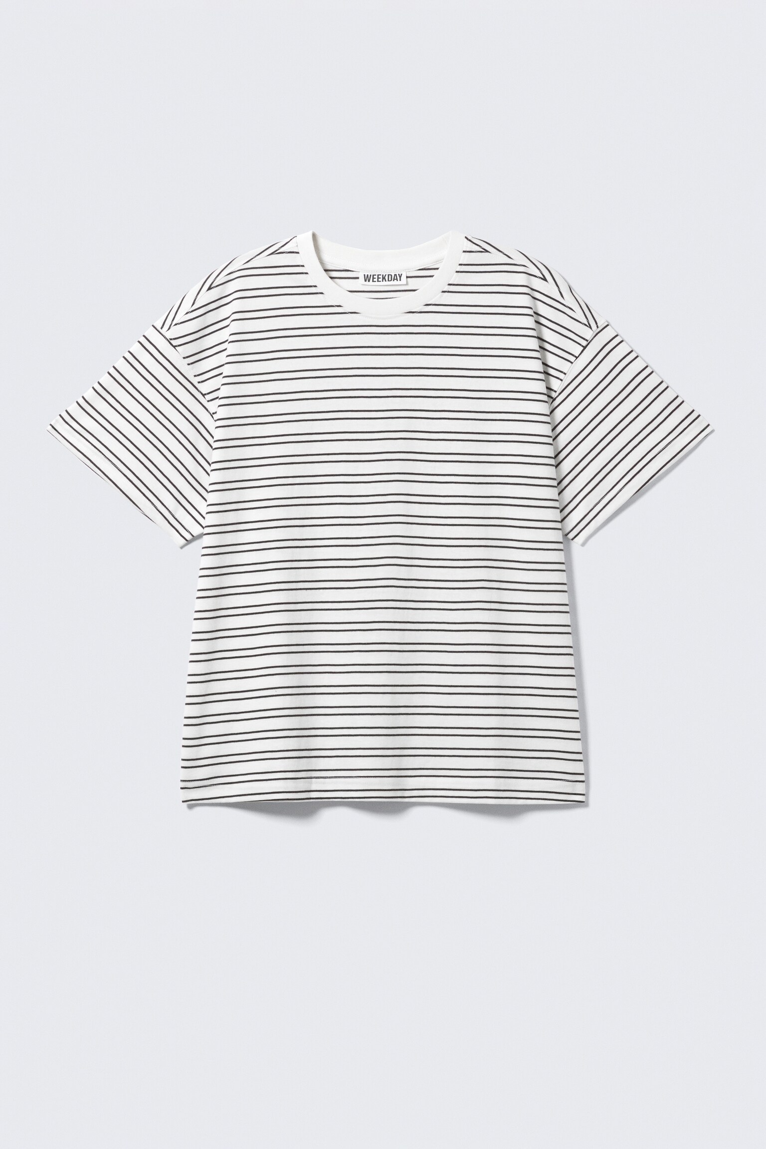 Relaxed Boxy Cotton T-shirt - Striped White/Dark Grey/Striped Grey/White/Black/Navy Blue - 2
