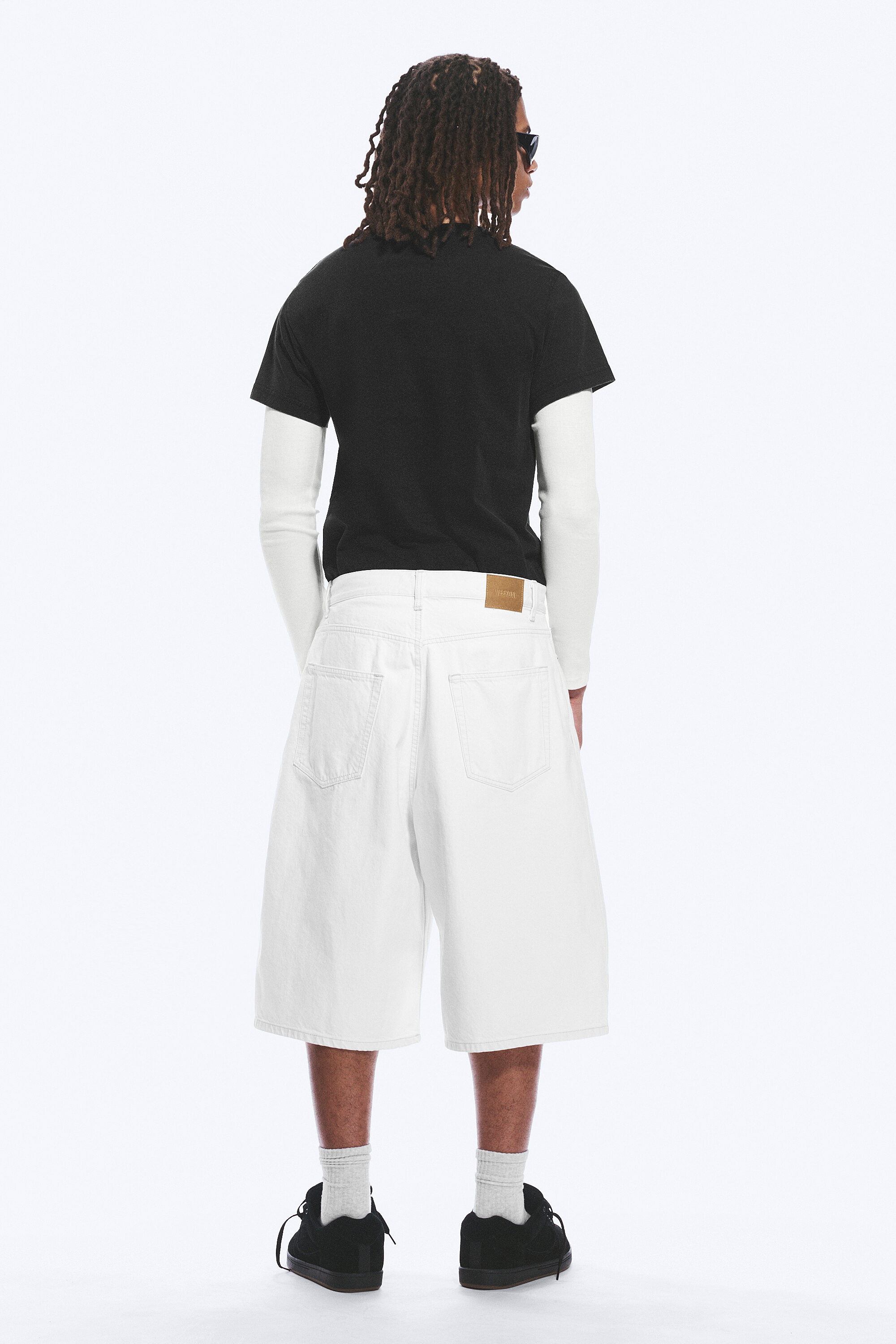 void mid rise loose long denim shorts - Dirty White - White