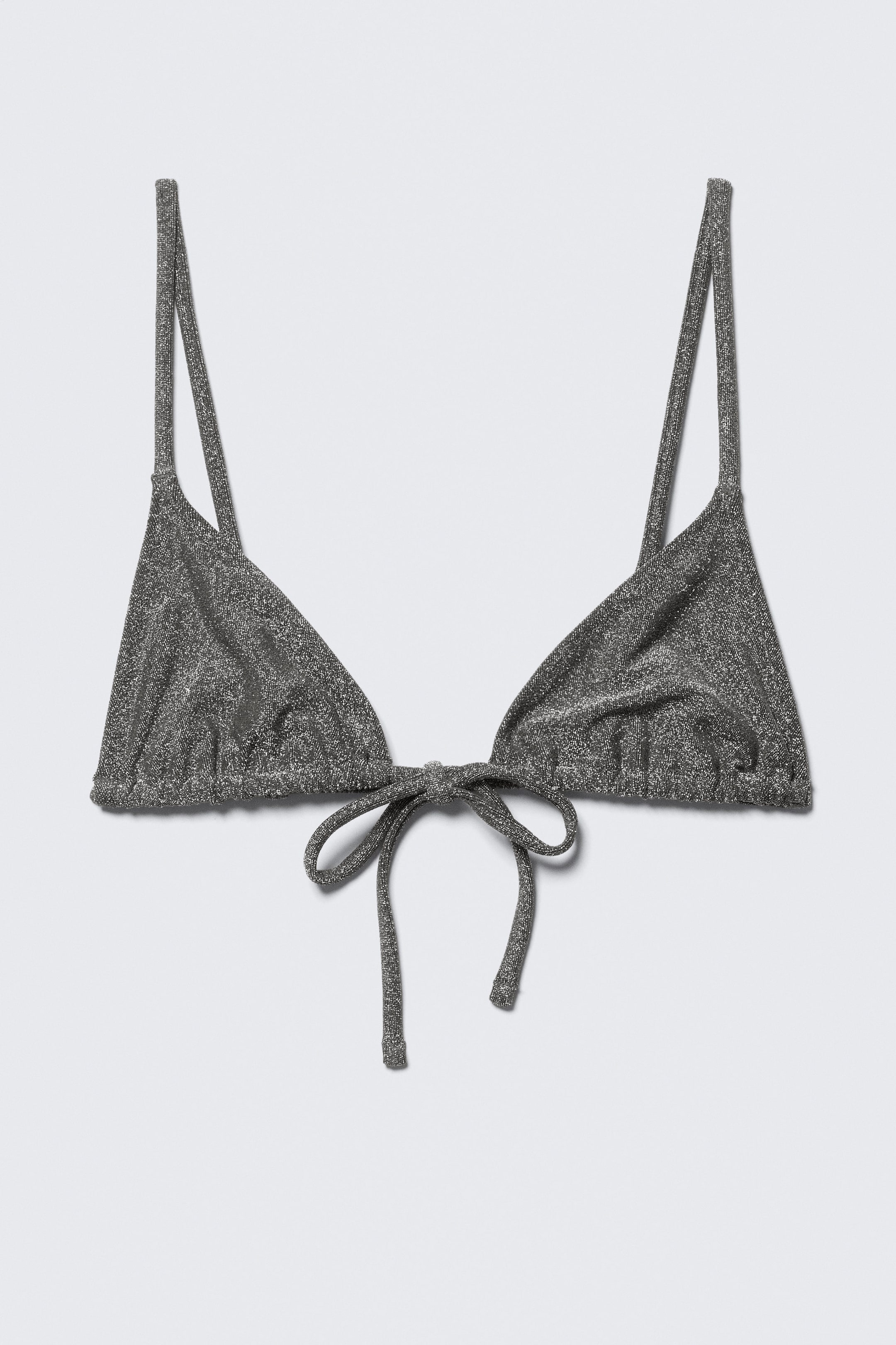 Dark Grey - Glitter - Printed Triangle Bikini Top - 1