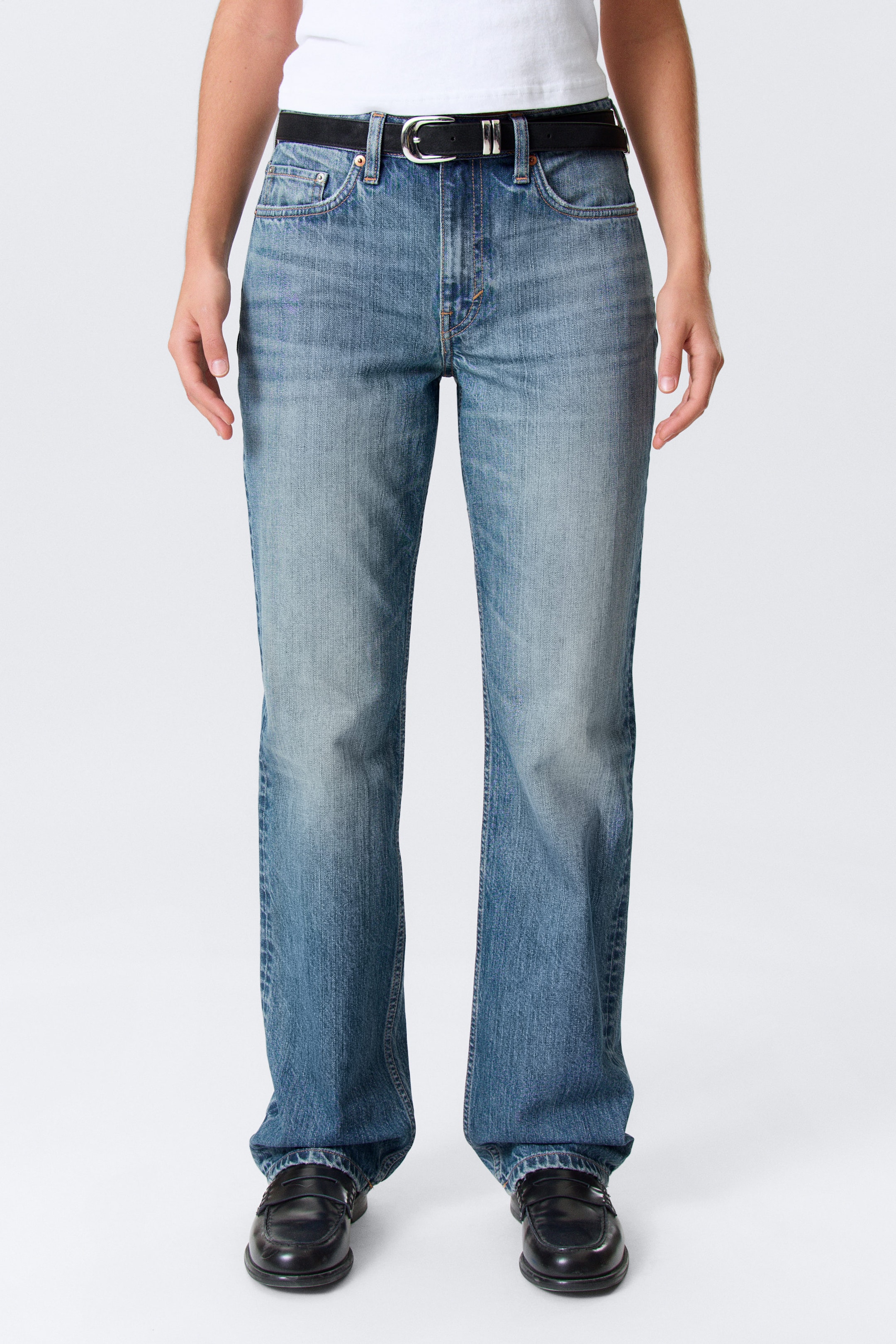 Radio Blue - Mittelblau - Pin Mid Waist Regular Straight Leg Jeans - 1