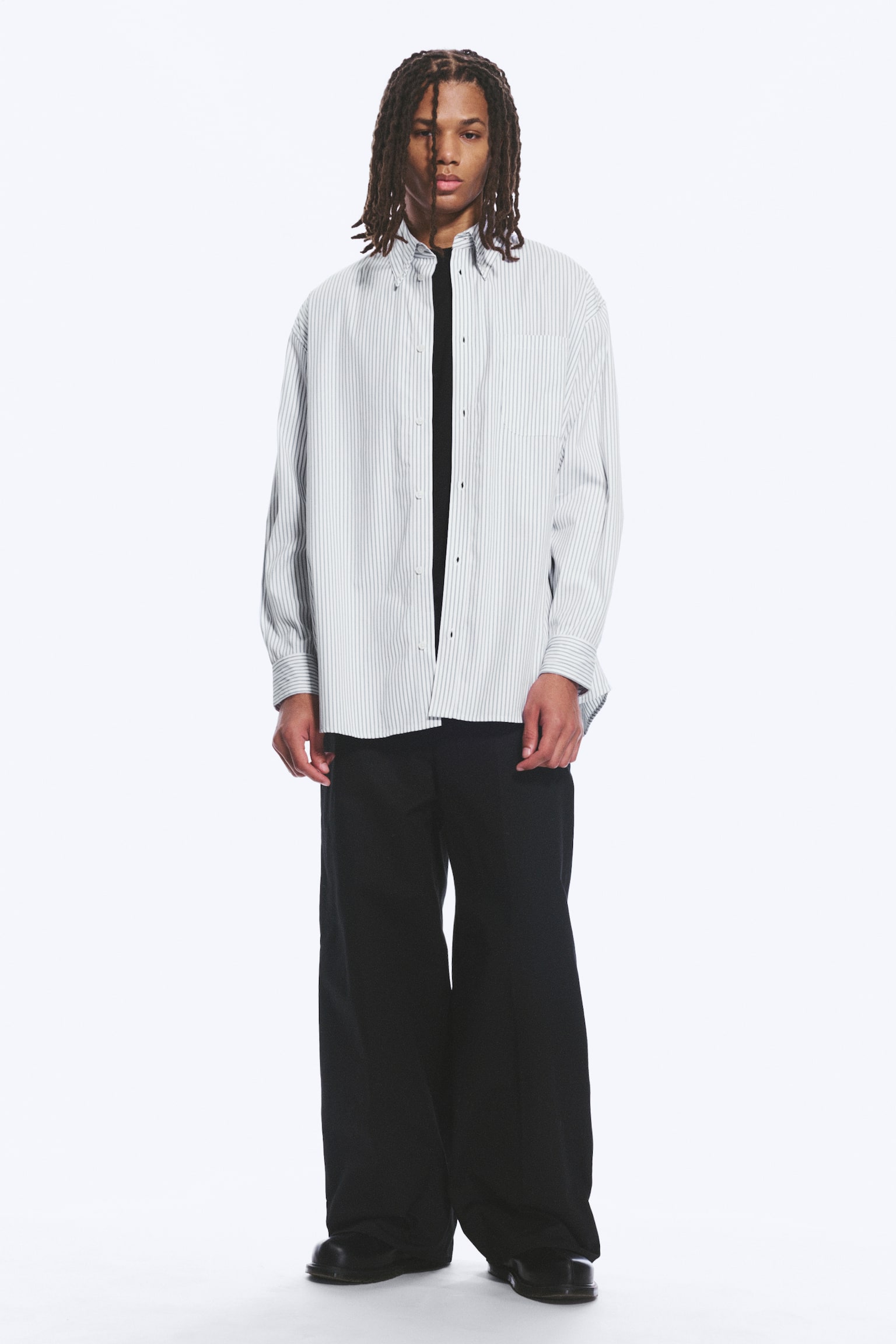 Chemise oversize à rayures boutonnée -Blanc - Rayures bleues - 5