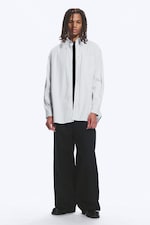 White - Blue Stripes - Oversized Striped Button-Down Shirt - 2