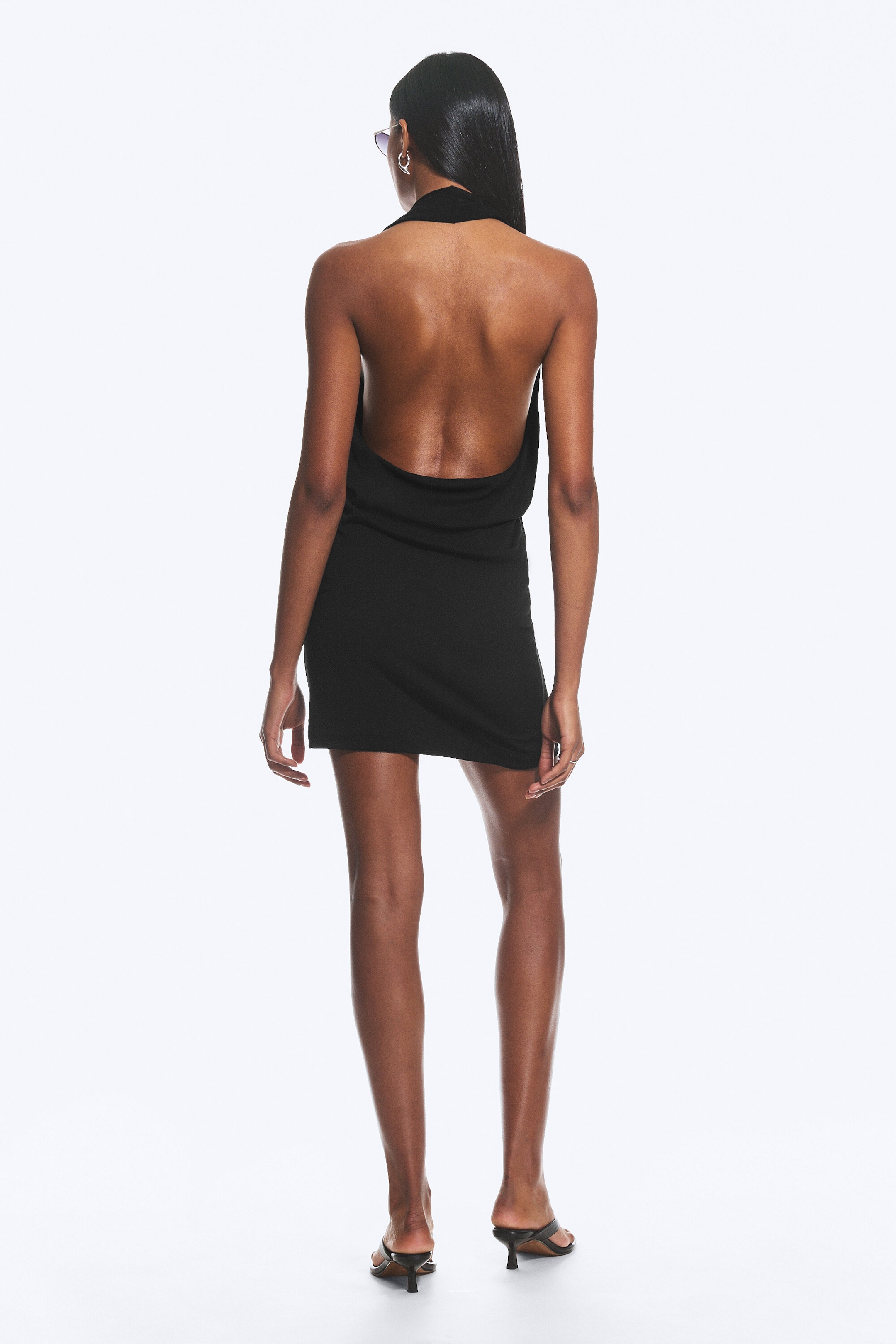 Black - Halter Mini Dress - 3