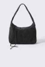 Schwarz - Rechteckige Schultertasche aus Cord - 0