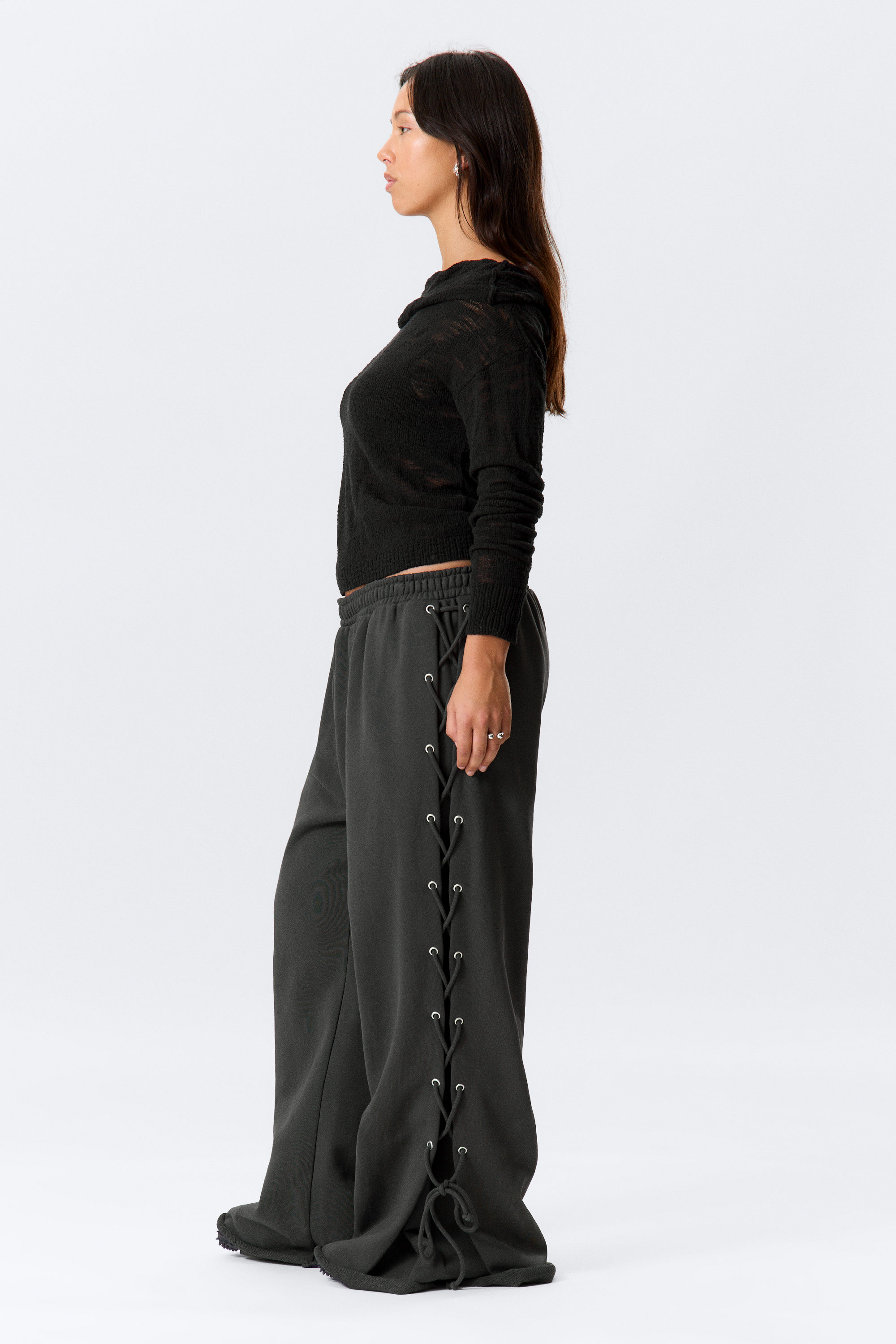 Gris foncé - Pantalon de jogging en coton à lacets large - 4