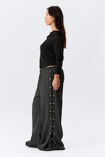 Dark Grey - Wide Lace-Up Cotton Sweatpants - 2