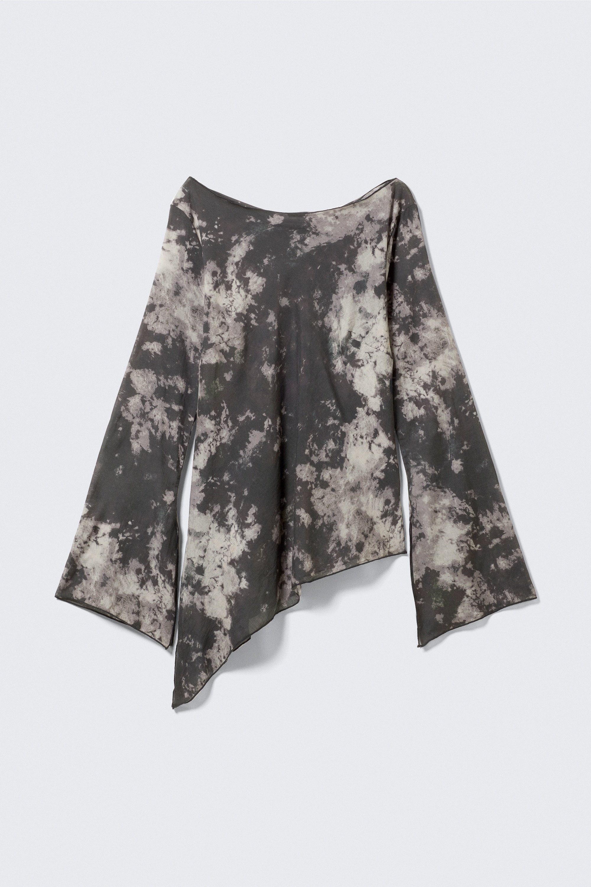 Transparente, asymmetrische Langarmbluse - Schwarz - Obsidian-Nebel/Petrol/Schwarz