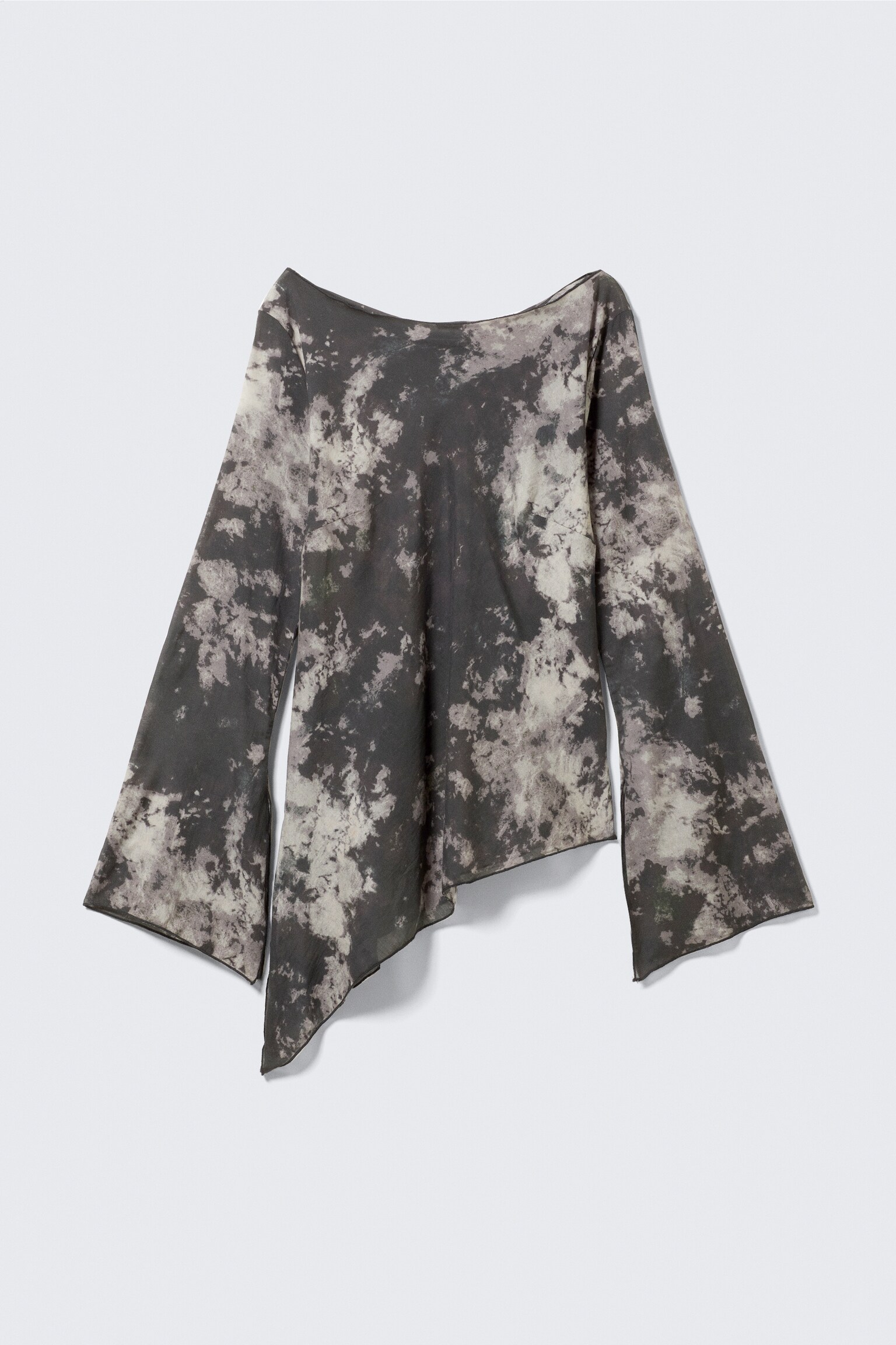 Sheer Asymmetric Long-Sleeved Blouse - Black - Obsidian Mist/Black/Petrol - 2
