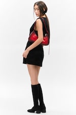 Black - Sleeveless Twill Mini Dress - 2