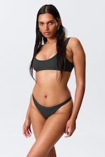Dark Grey - Low Rise Ribbed Brazilian Bikini Bottoms - 0