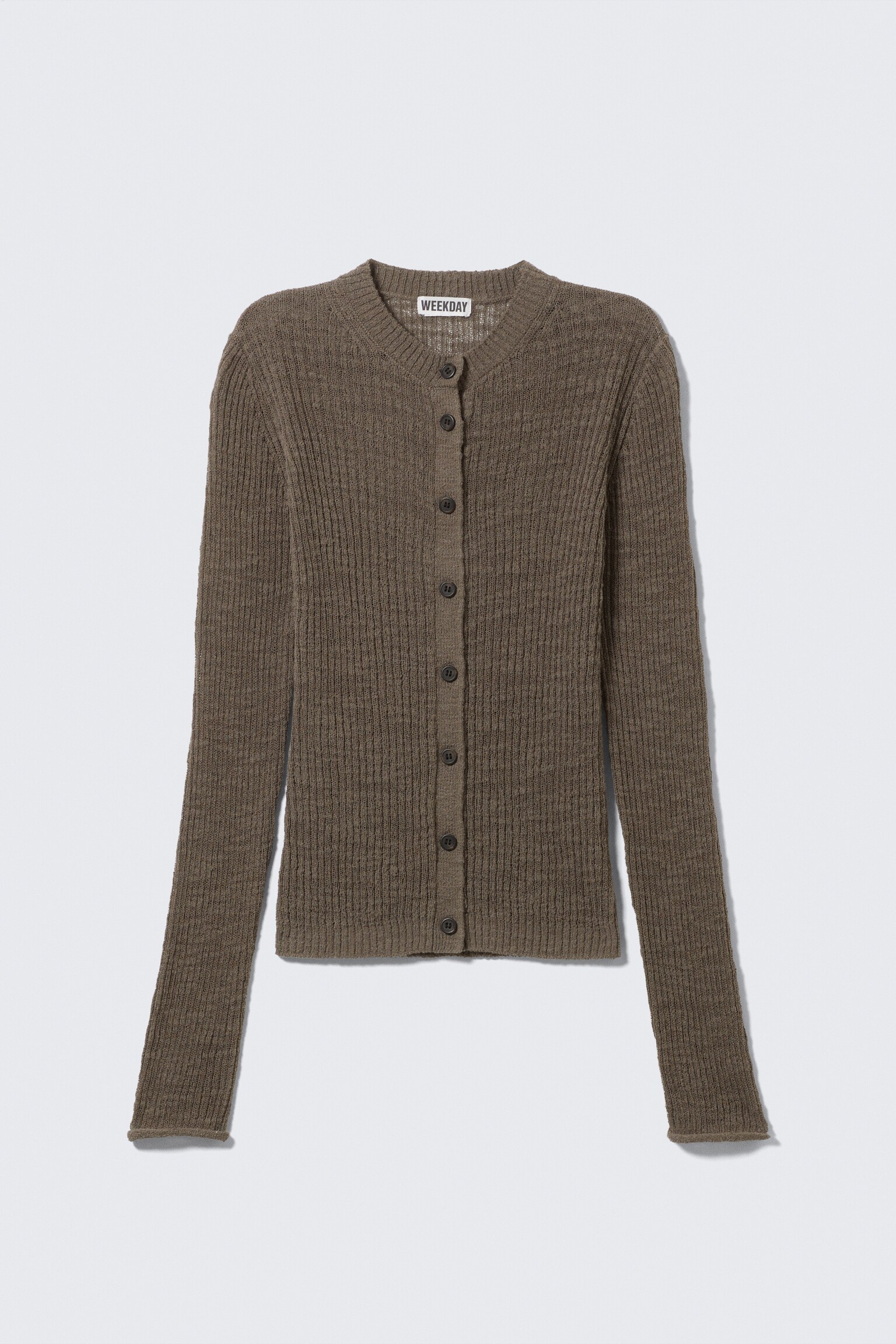 Ribbstickad cardigan med smal passform - Mörk mullvad - 2