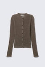 Dunkles Graubraun - Gerippter Cardigan mit schmaler Passform - 4
