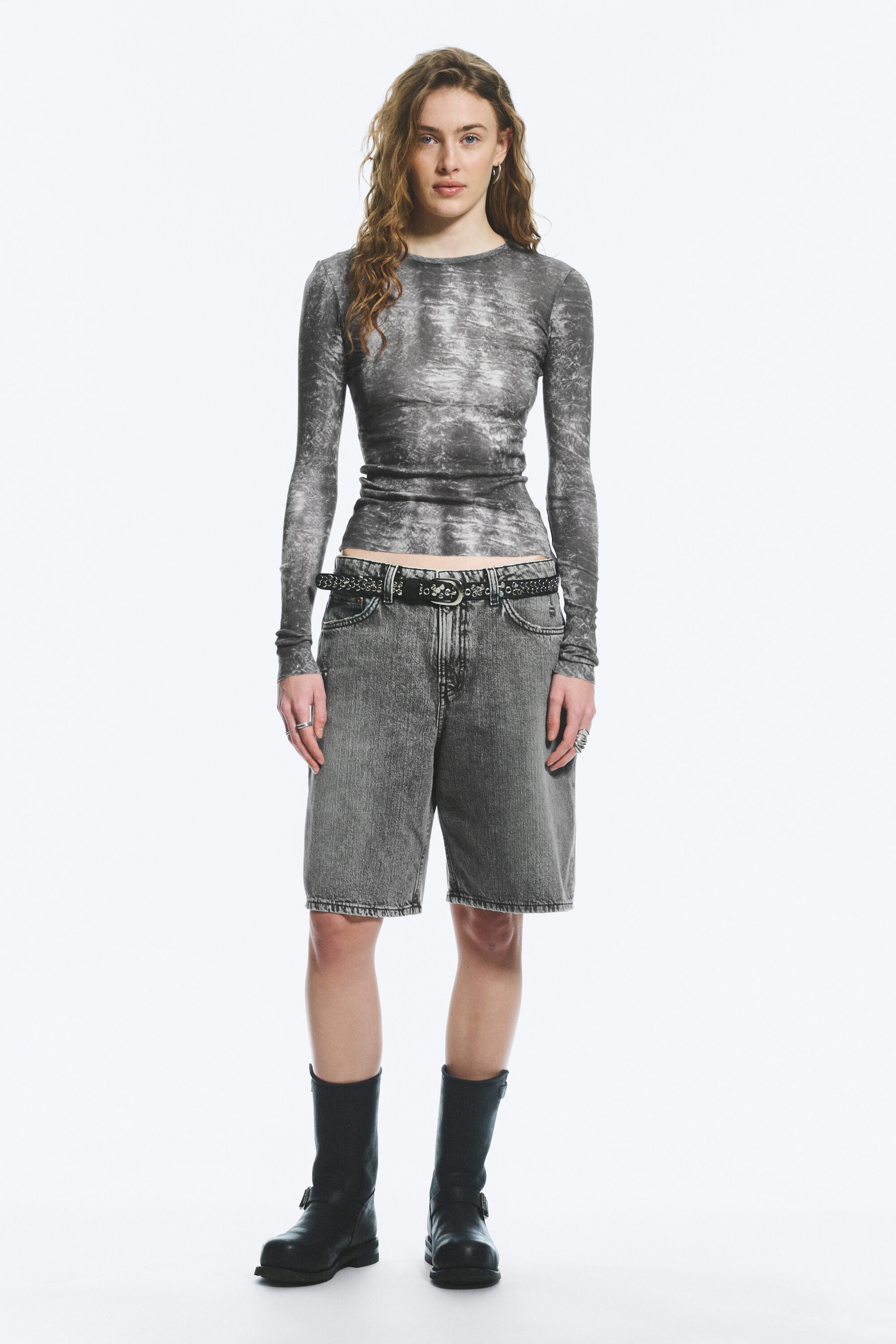 Schwarz - Croco-Print - Bedrucktes Slim-Fit-Longsleeve - 2