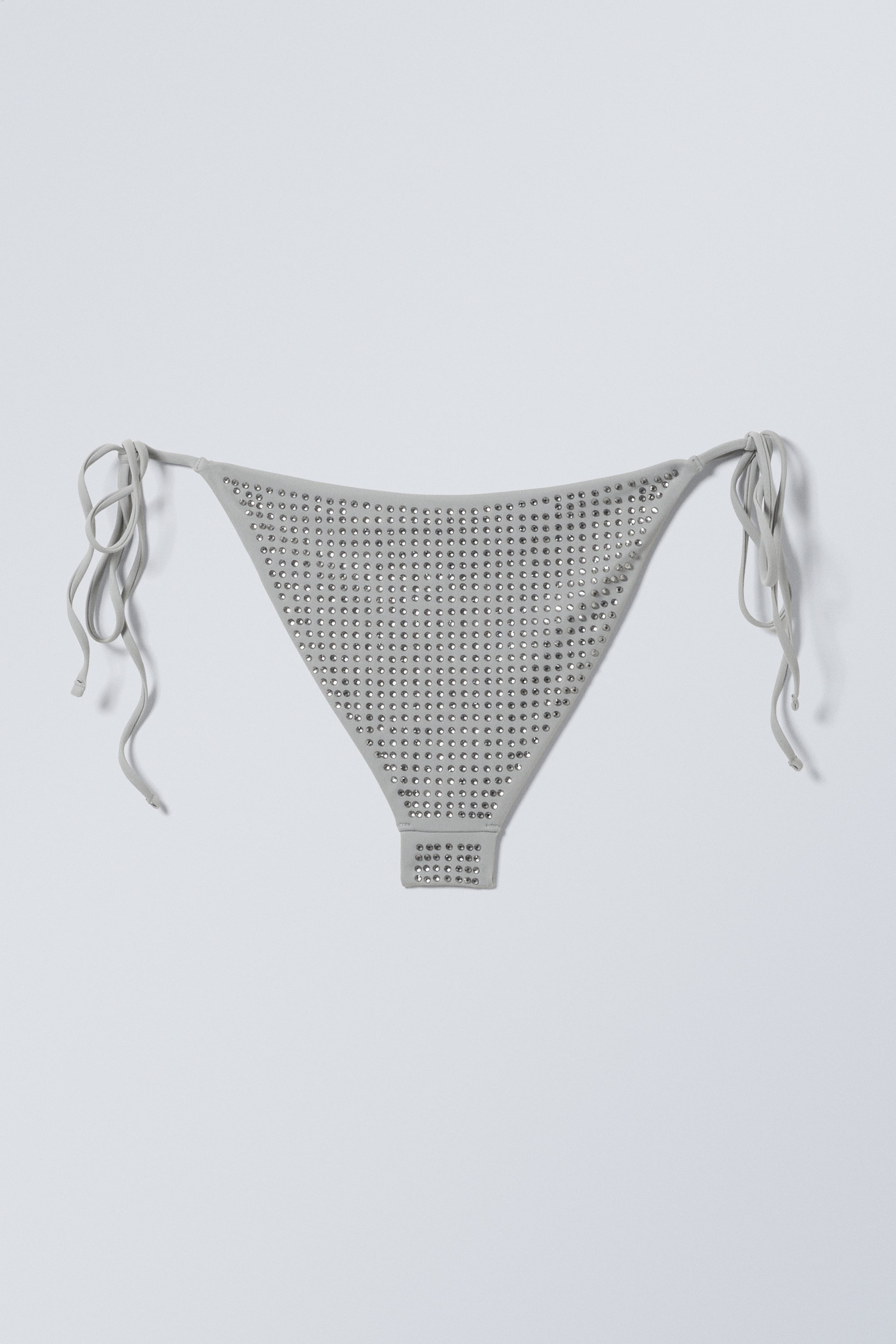 Grau - Strasssteine - Strass-Bikinihöschen mit Bindebändern - 2
