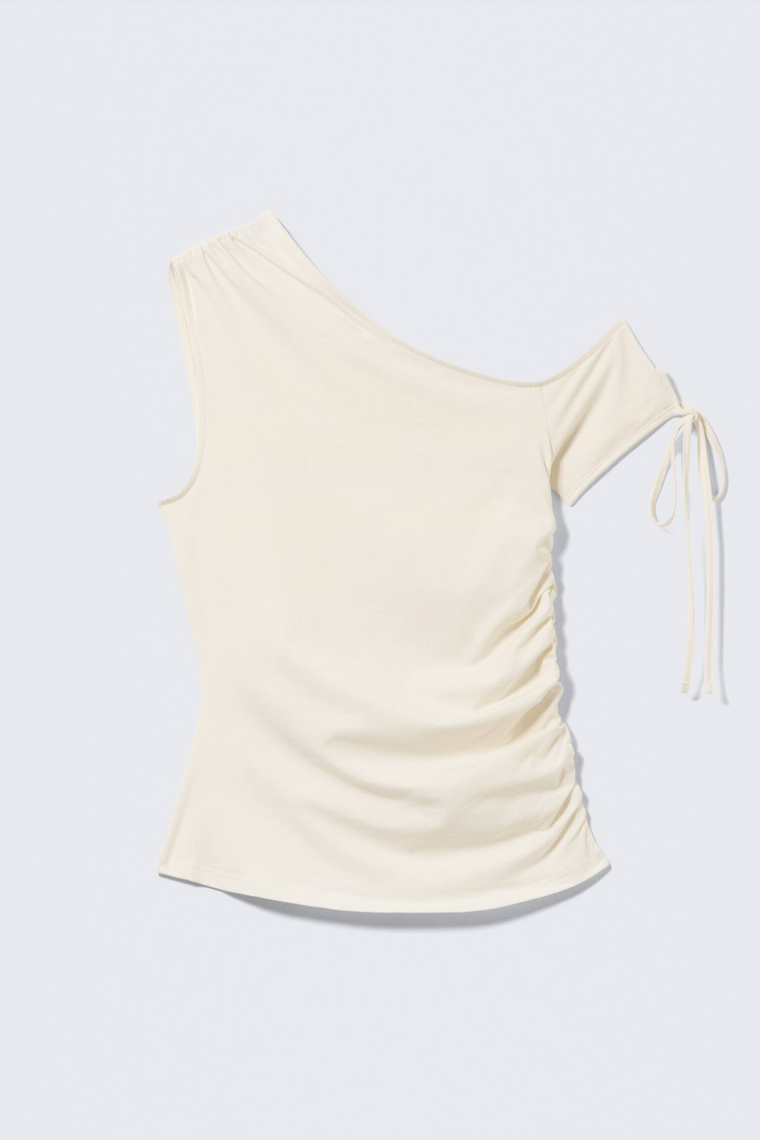 Smal rynkad off-shoulder topp-Off-white - 2