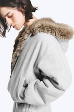 Gris chiné & Marron - Sweat à capuche zippé réversible en fausse fourrure - 4