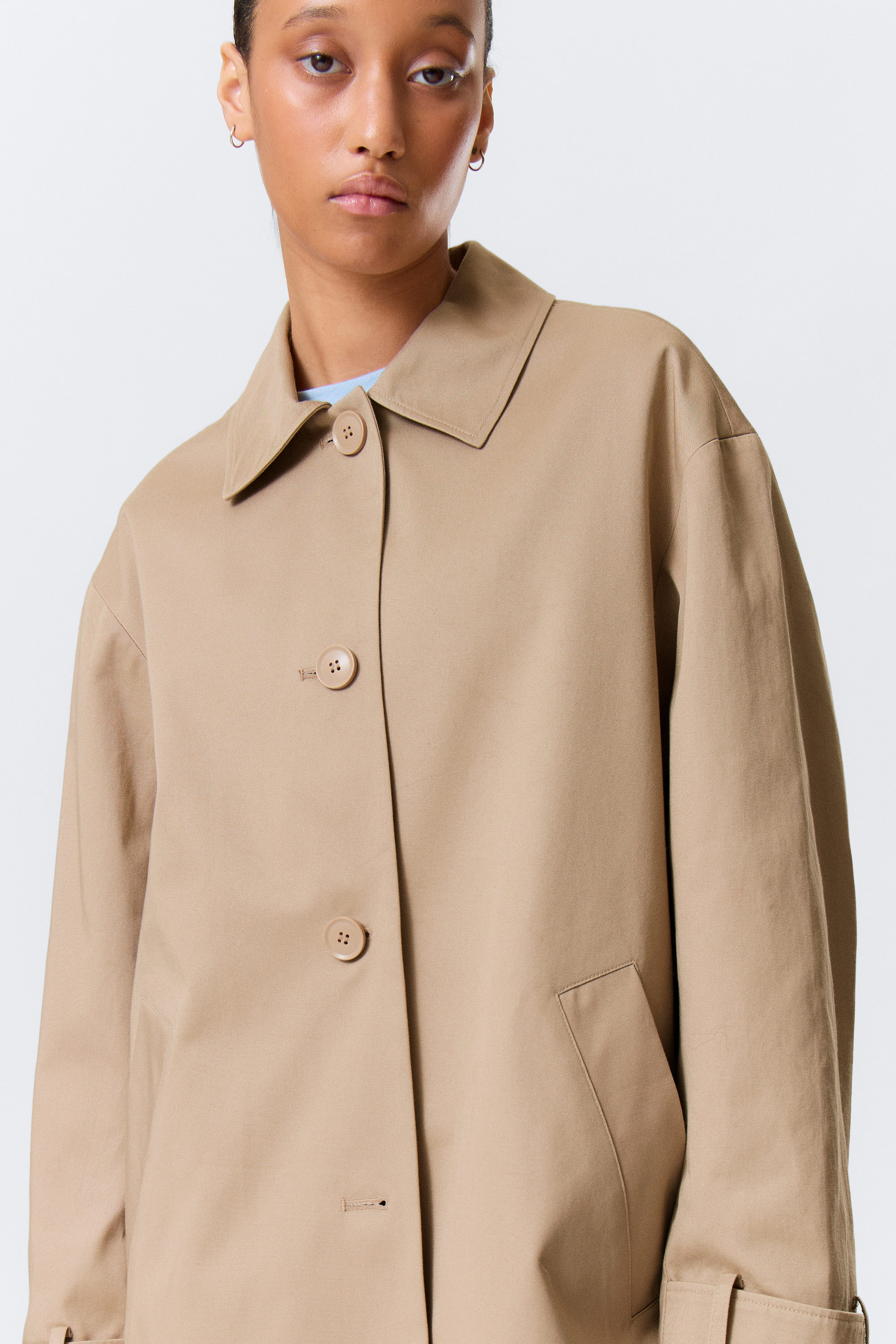 Beige - Relaxed Single-Breasted Car Coat - 2