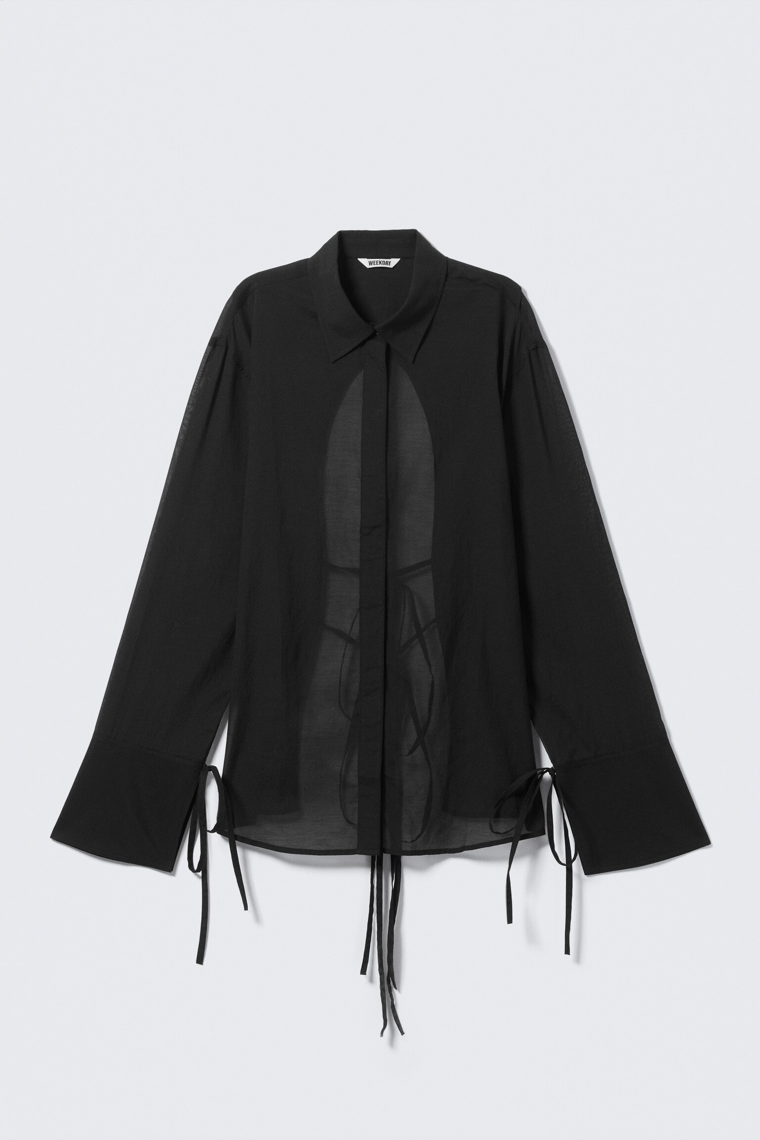 Camisa de Manga Comprida com Costas Abertas e Laço - Preto/Cinzento sujo - 2