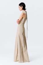 Light Beige - Sleeveless Linen-Blend Panelled Maxi Dress - 2