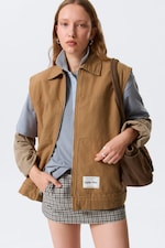 Brown - Lightly Padded Canvas Zip Vest - 0