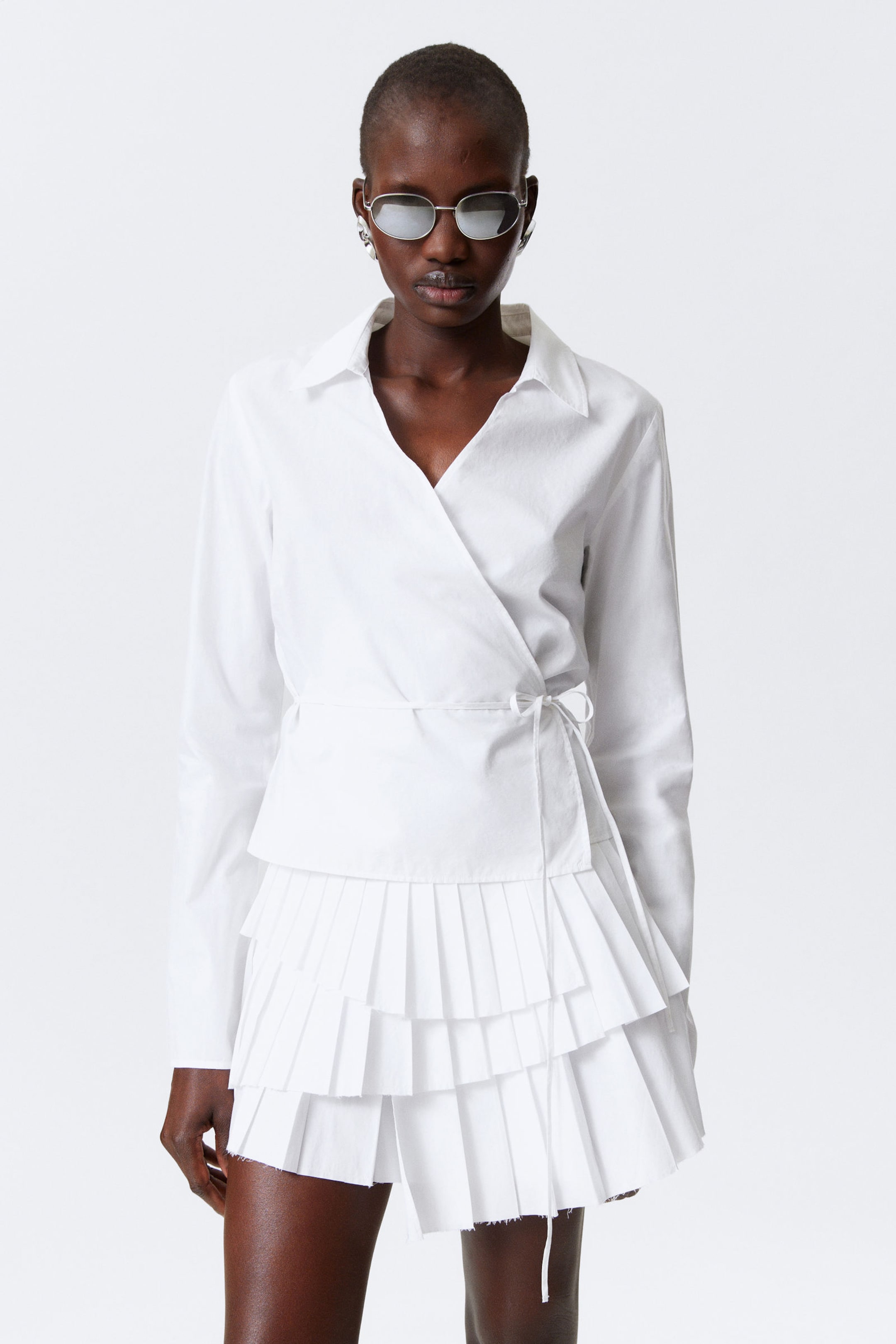 White - Long-Sleeved Wrap Poplin Shirt - 1