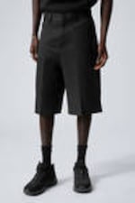 Black - Loose Fit Tailored Suiting Shorts - 1