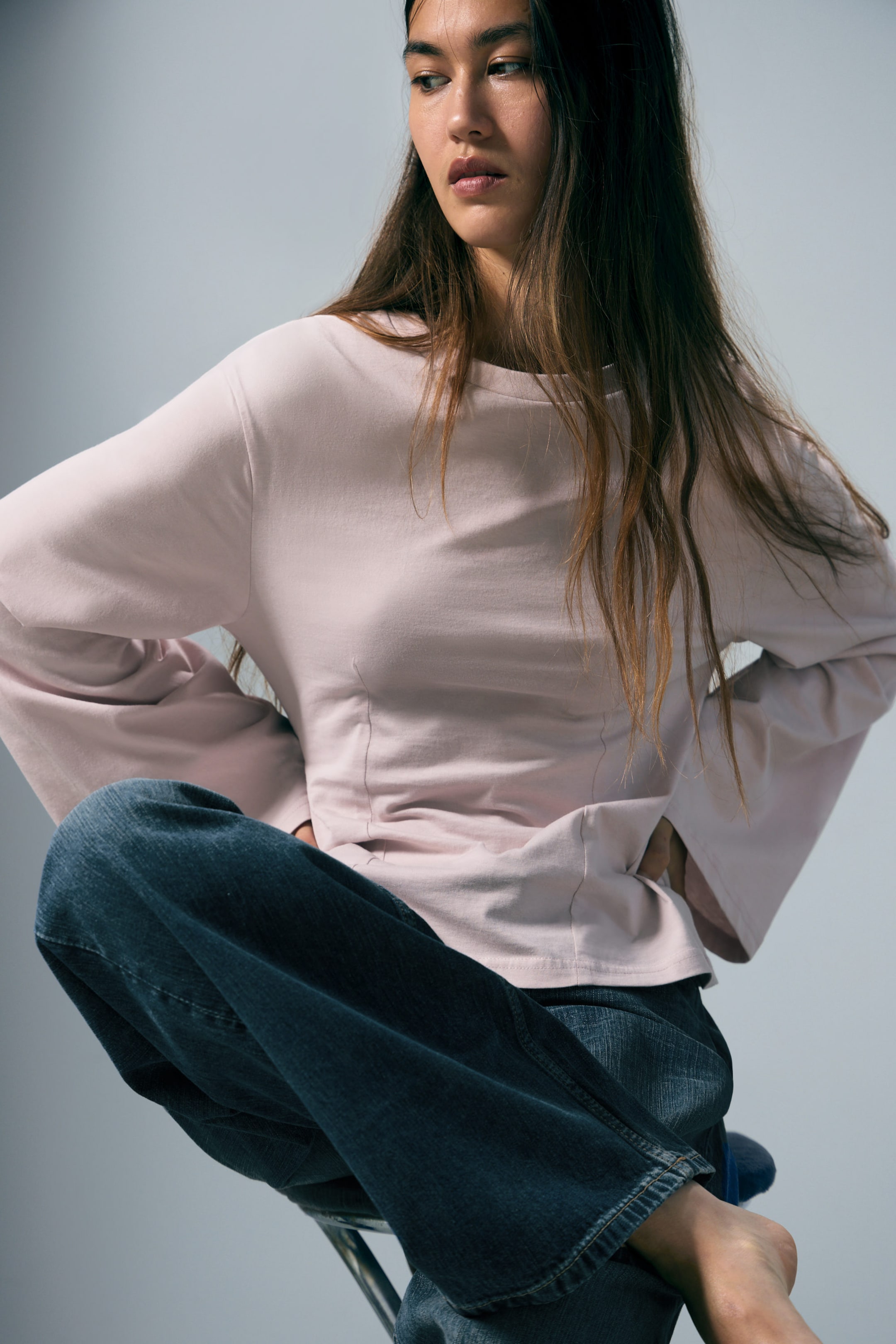 Light Pink - Fitted Long-Sleeved Top - 1