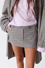 Checked White - Low Rise Slim Mini Suiting Skirt - 1