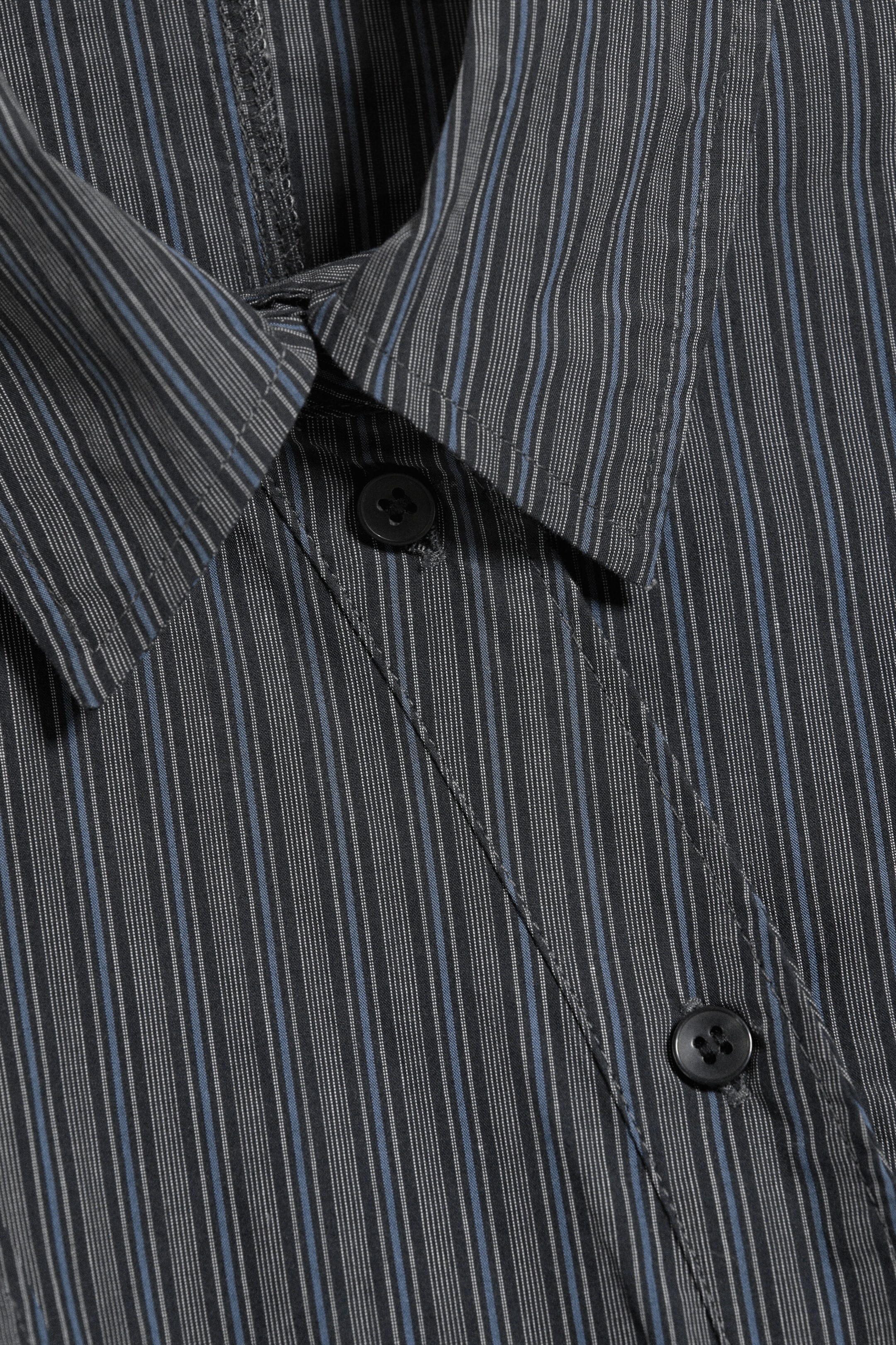 Dark Grey - Blue Stripe - Asymmetric Fitted Poplin Shirt - 4